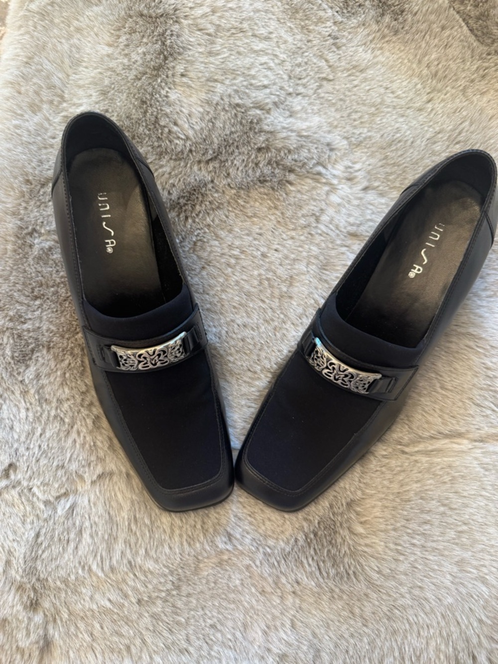 Unisa Black Loafer with Silver Ornate Accent